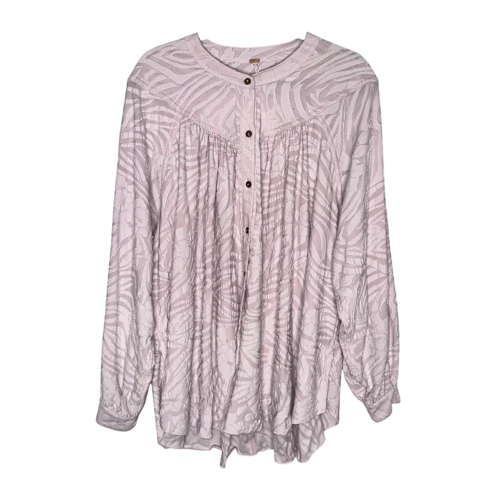 Free People‎ Burnout Blouse Women L Lavender Excellent Floral Zebra Button Down